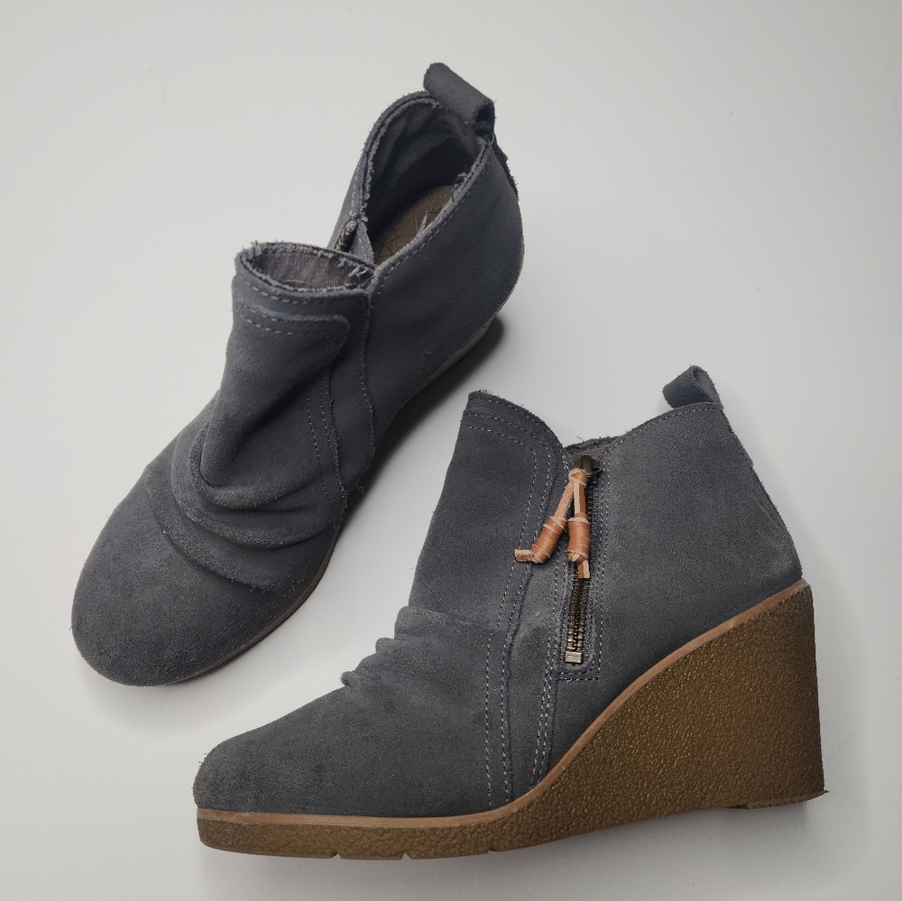 Sperry Harper Leather Wedge Booties Gray 6.5